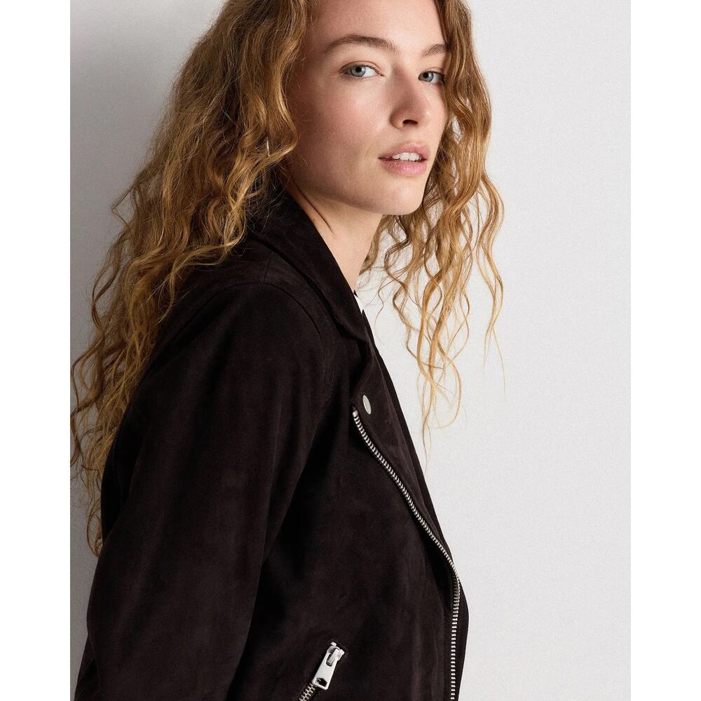 Quince 100% Suede Biker Jacket Charcoal Black Size L Goat Leather Classic NWT - Picture 7 of 16